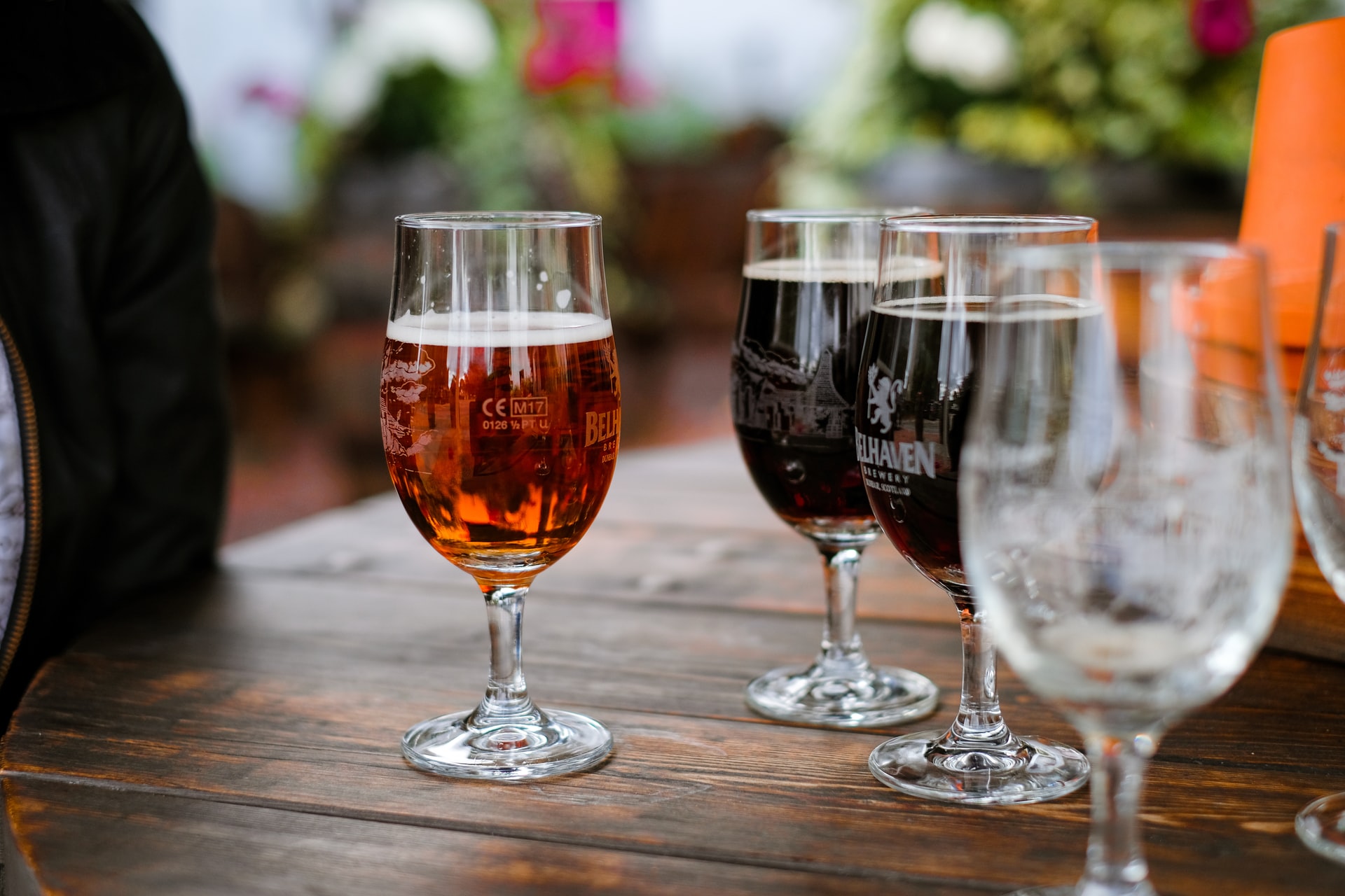 pint glasses on the table of a social club