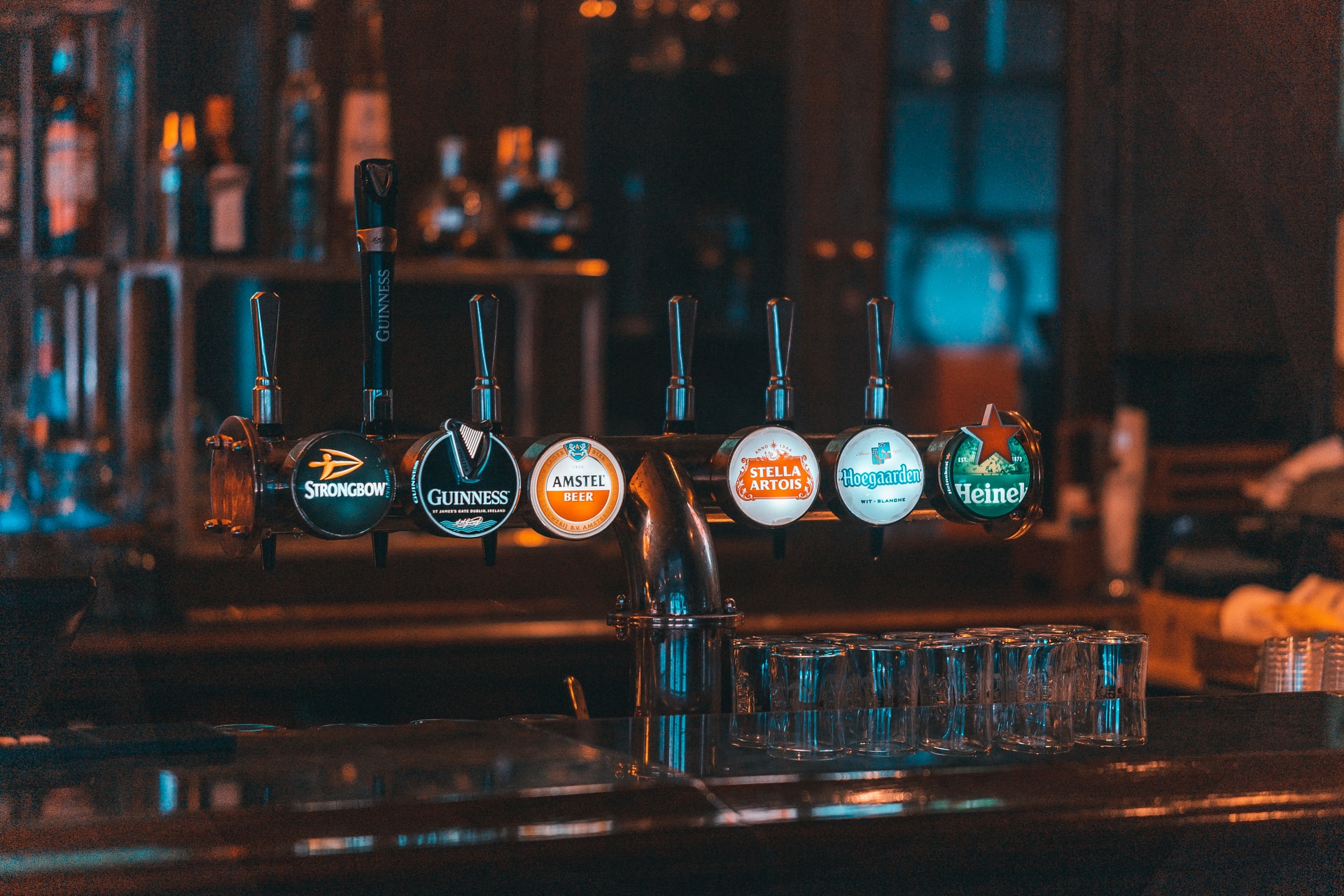 Beer behind a bar
